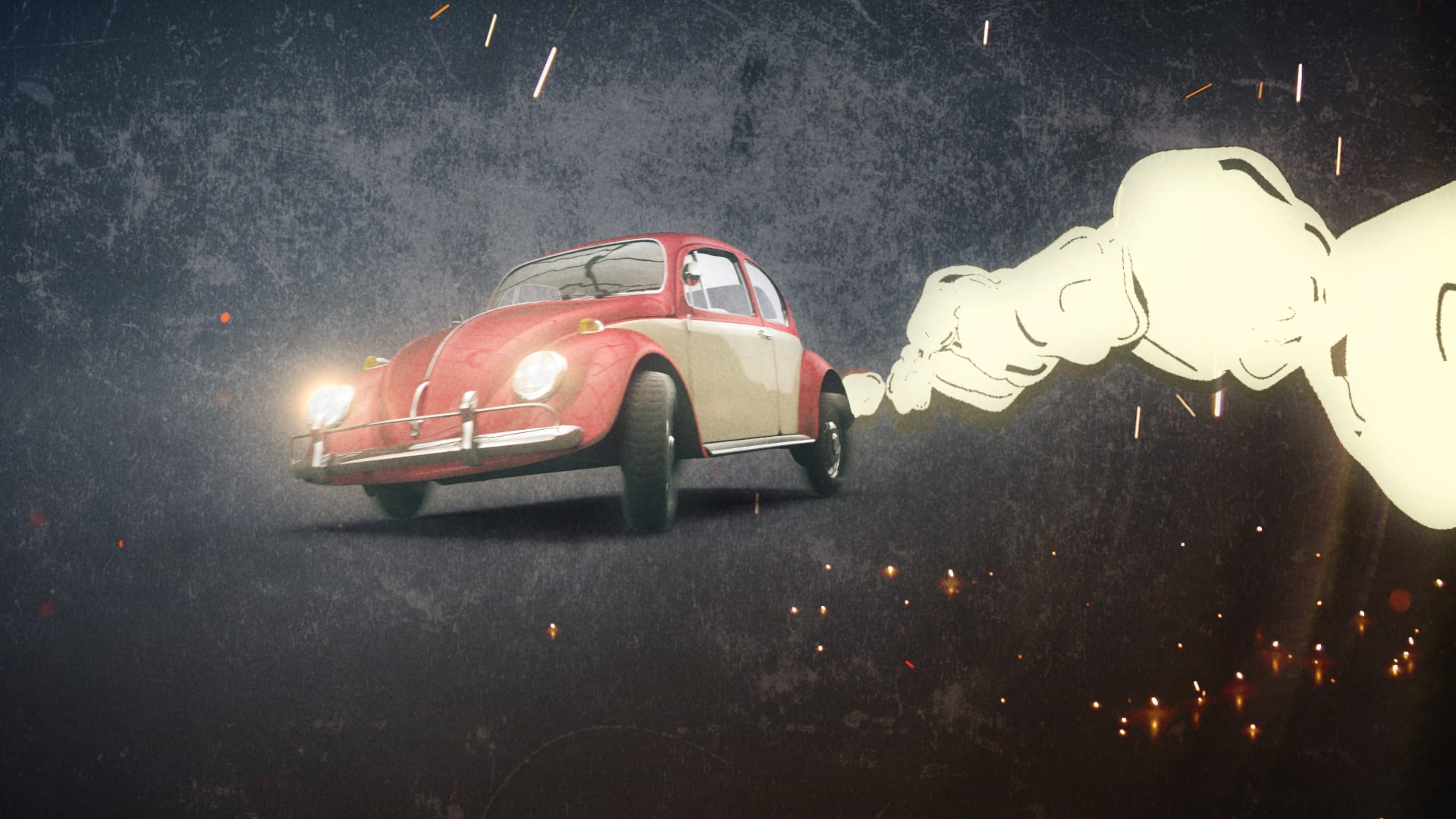 Bild aus Trailer, Vw Käfer mit gezeichneter Wolke